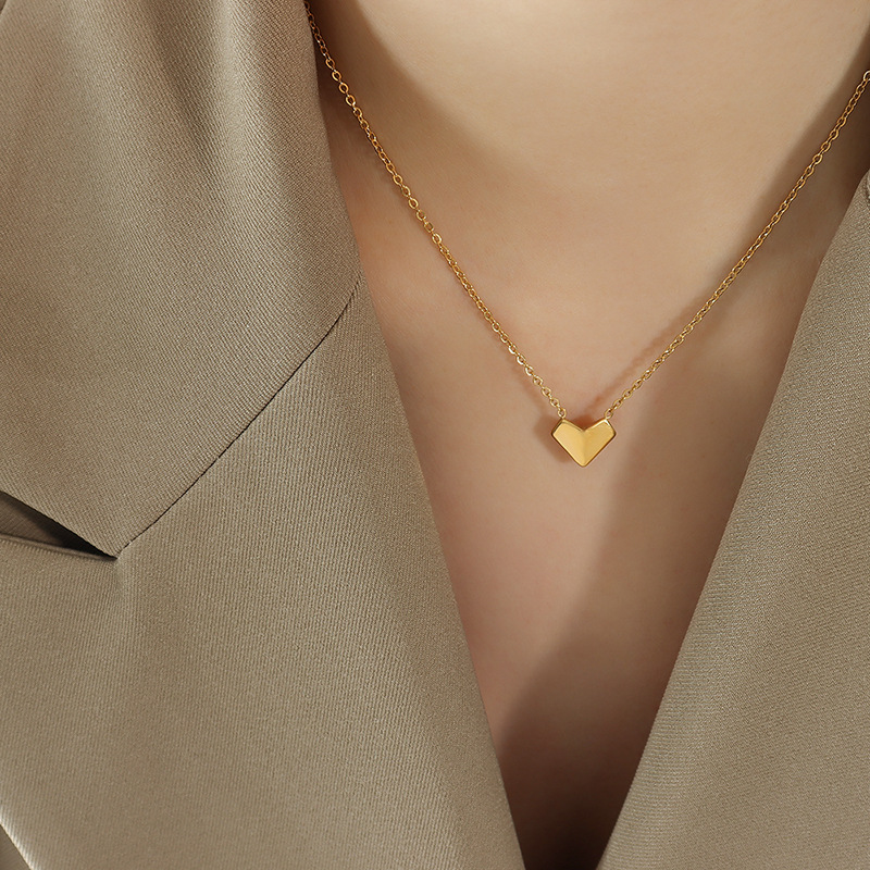 Folded Heart Pendant Necklace Handmade Choker Chain 18K PVD Gold Plated Jewelry for Women - Image 5