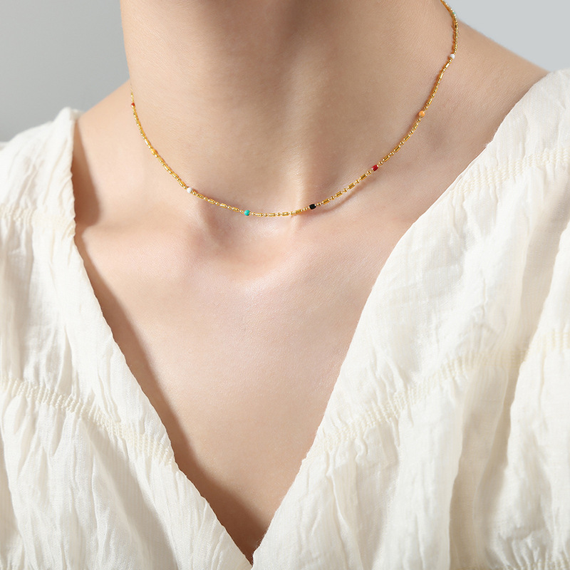 New Arrival Simple Ins Style Fashionable Elegant 18K PVD Gold Plated Beaded Drop Oil Pendant Necklace for Women - Image 5