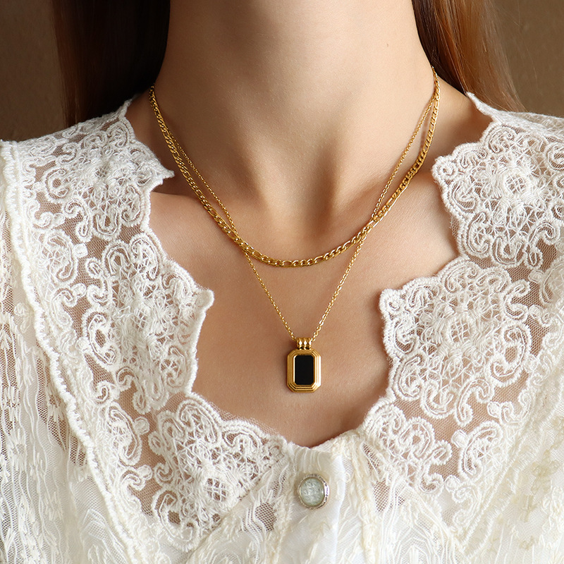 French Ins Acrylic Layered Necklace 18K PVD Gold Plated Double Layer Choker Necklace Stainless Steel Jewelry - Image 6