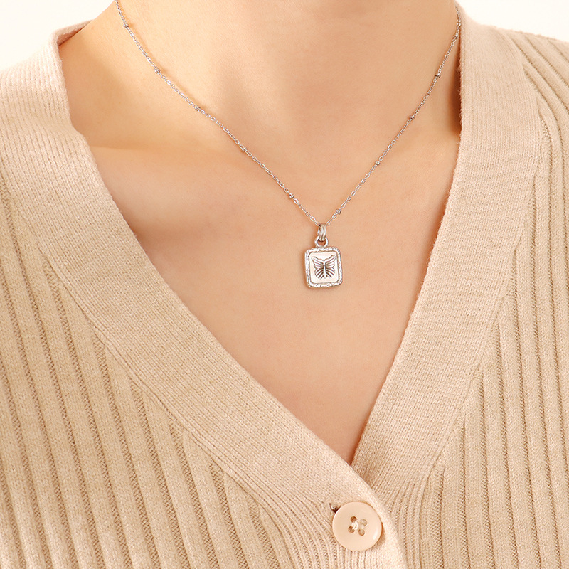 Ins Style Butterfly White Mother-of-Pearl Pendant Necklace 18K PVD Gold Plated Stainless Steel Choker Necklace for Women - Image 6