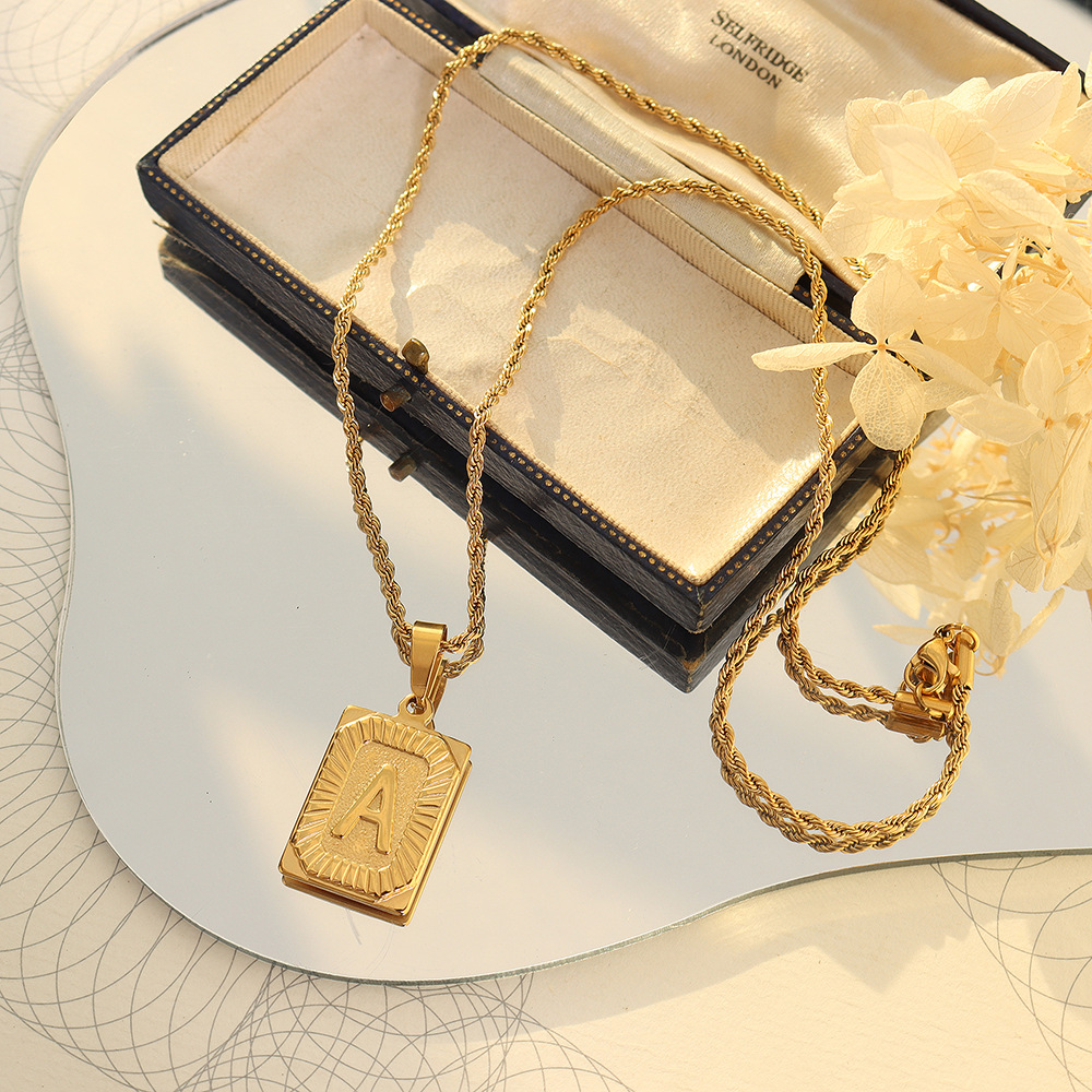 European Ins Minimalist Vintage Tag Necklace 18K PVD Gold Plated Stainless Steel Jewelry for Women - Image 3