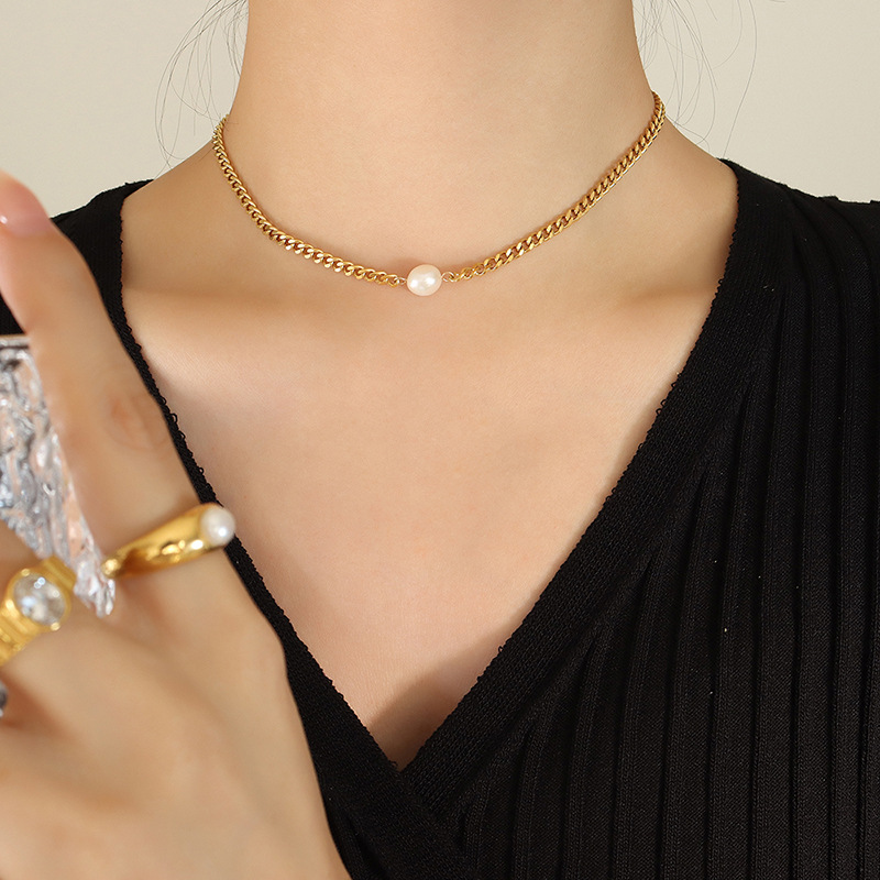 European Trendy Beaded Design Freshwater Pearl Natural Stones 18K PVD Gold Plated Necklace for Women - Image 5