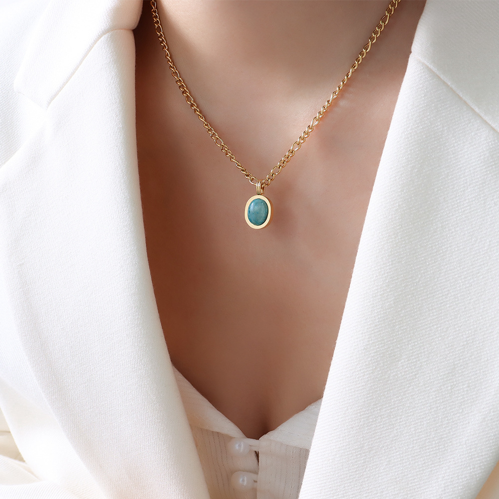 New Arrival Bohemian Natural Amazonite Pendant Necklace 18K PVD Gold Plated Fashionable Choker Necklace for Women - Image 5