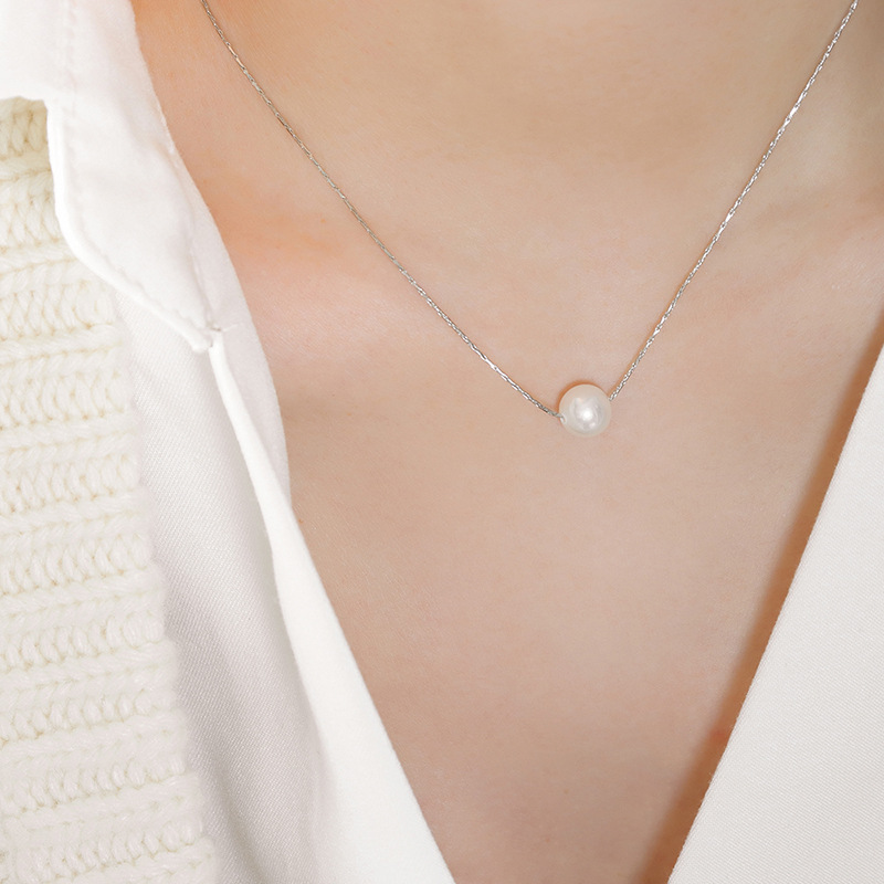 French Minimalist Delicate Necklace Freshwater Pearl Pendant 18K PVD Gold Plated Choker for Women - Image 5