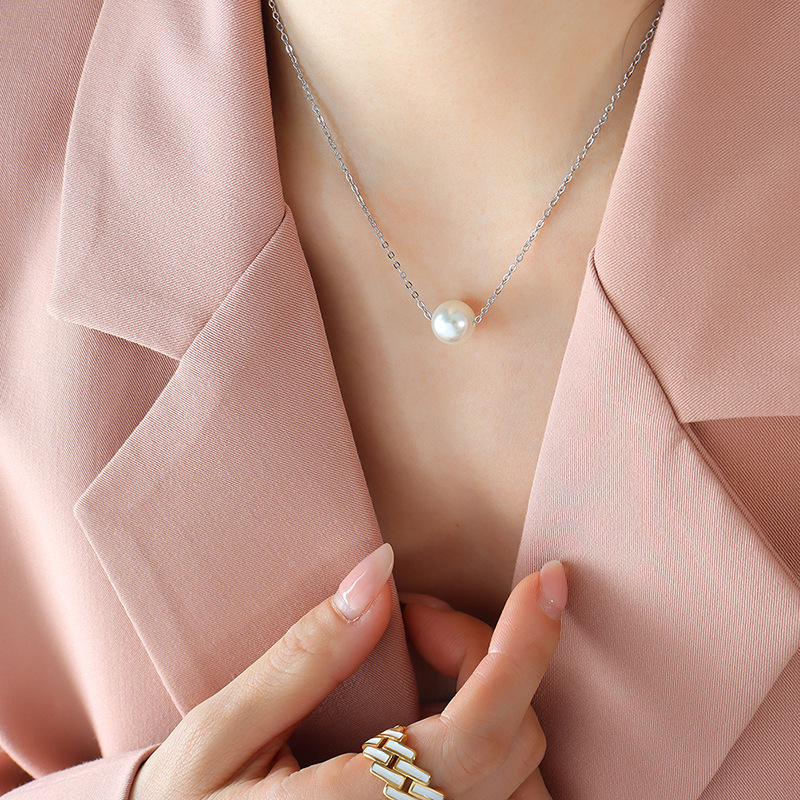 Titanium Steel Gold Plated Choker Necklace Imitation Pearl Pendant Non-Fading 18K PVD Gold Plated Jewelry Wholesale - Image 5
