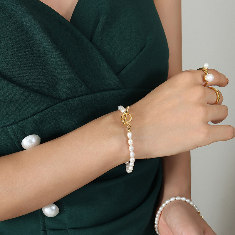 French Non-Fading Vintage Ins Style OT Clasp Baroque Freshwater Pearl Necklace Bracelet Set 18K PVD Gold Plated Jewelry - Image 5