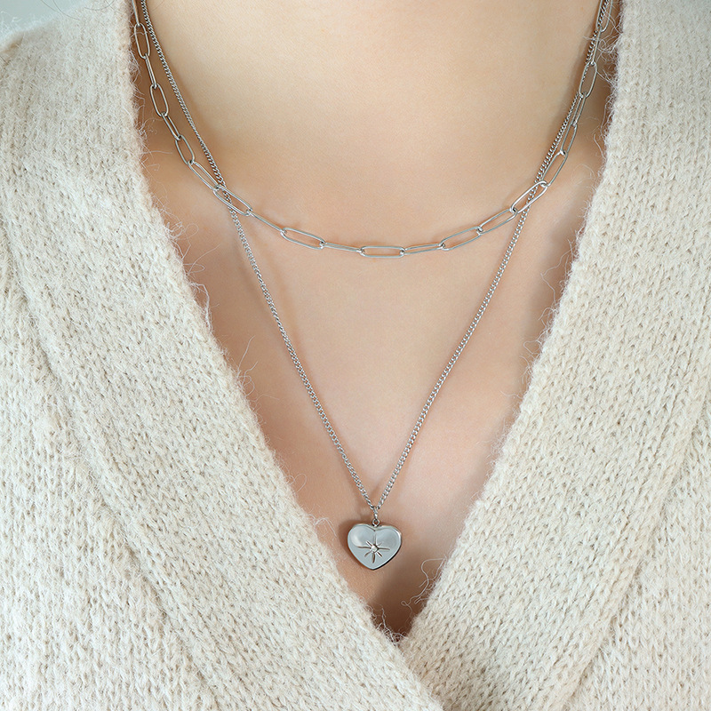 European Jewelry Double Layered Heart Star Pendant Necklace with Zircon 18K PVD Gold Plated Ins Style Choker - Image 5