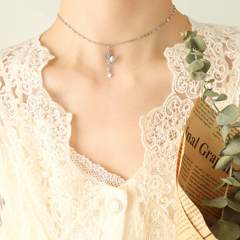 Versatile Sweet Artistic Butterfly Tassel Zircon Pendant Necklace for Women - Image 6