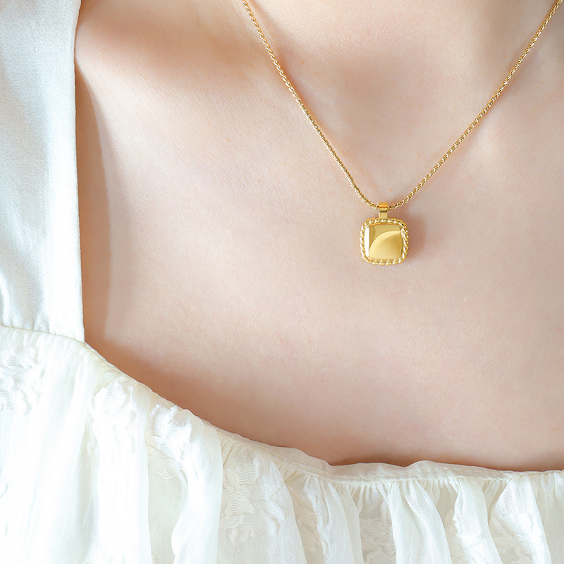 French Style Ins Geometric Square Twist Necklace Titanium Steel 18K PVD Gold Plated Choker Jewelry - Image 6