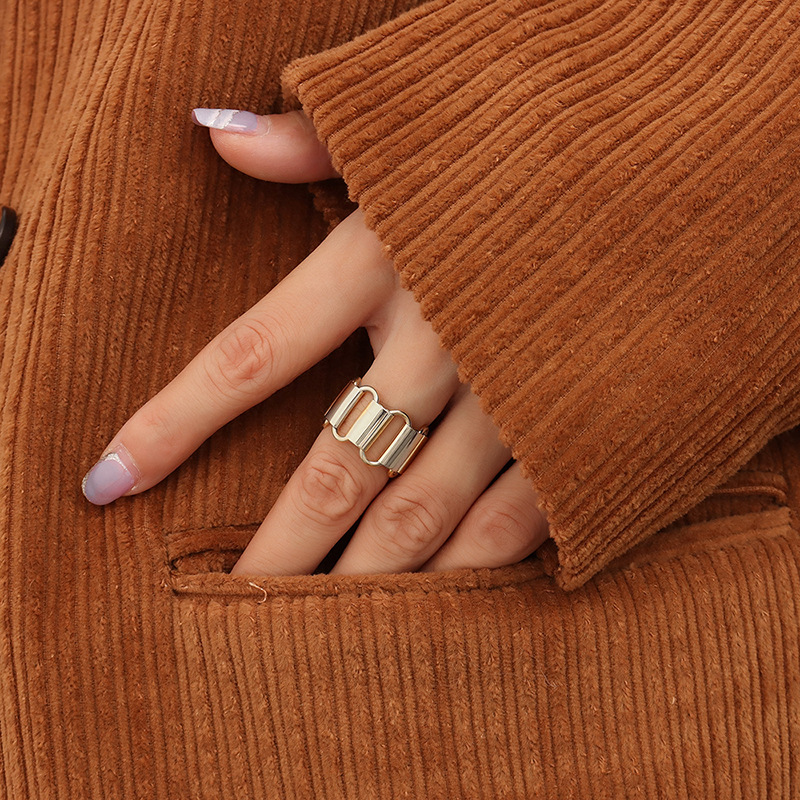 European Ins Cold Minimalist Hollow Geometric Ring Necklace Bracelet Set Titanium Steel 18K PVD Gold Plated Jewelry - Image 7
