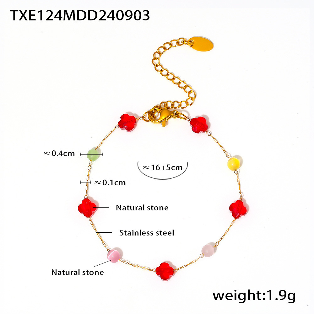 European Ins Style Multicolor Natural Stone Choker Necklace Bracelet Set Stainless Steel Handmade Dopamine Jewelry for Women - Image 5