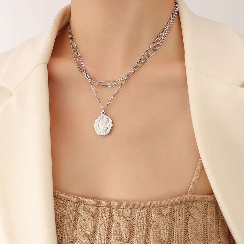 European Ins Style Exaggerated Hip-Hop Portrait Chain Pendant Multi-Layered Necklace Titanium Steel 18K PVD Gold Plated Choker - Image 5