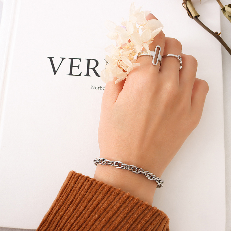 European Ins Style Chunky Chain Necklace Bracelet Stainless Steel Set Titanium Steel 18K PVD Gold Plated Jewelry - Image 8