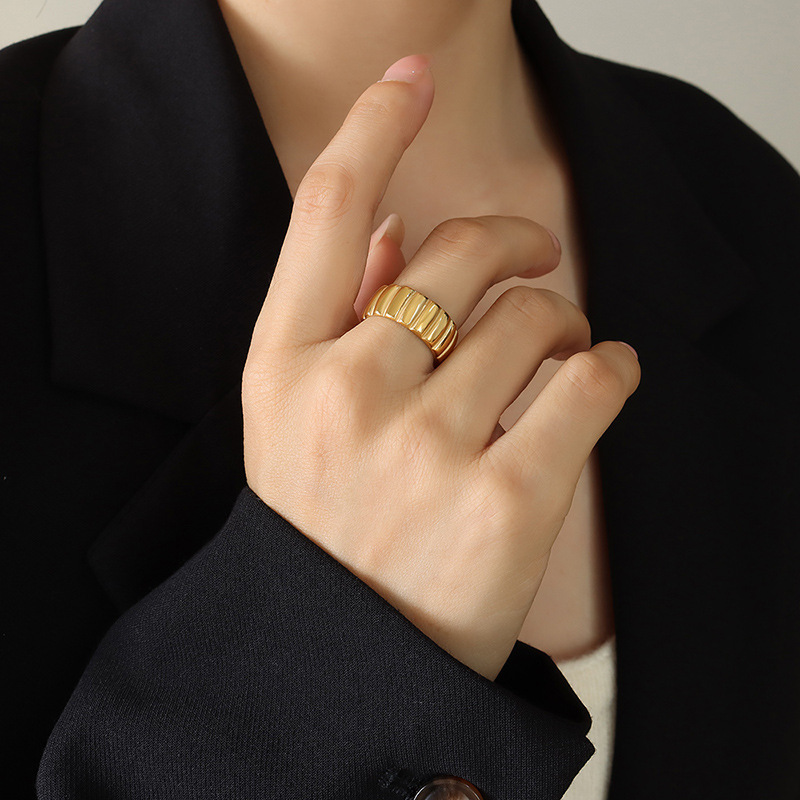Twist Stripe Open Ring for Women Food Finger Ring Titanium Steel 18K Gold Plated Jewelry - Image 4