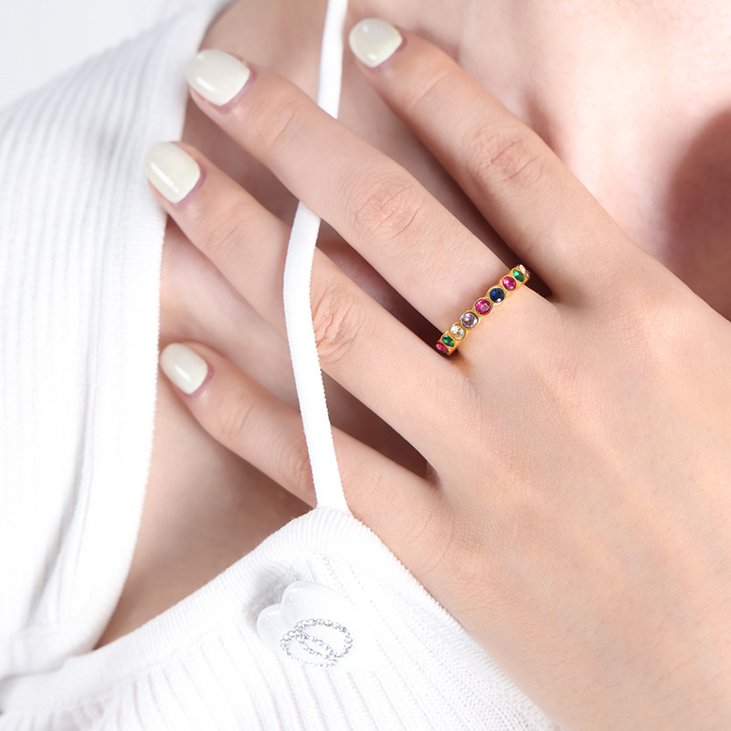 Fashion Elegant Titanium Steel Gold Plated Ring Inlaid Multi-Color Zircon Luxury Ring Jewelry for Women - Image 4