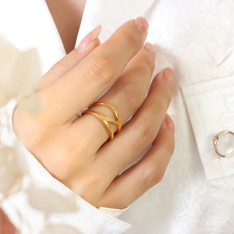 Trendy Hollow Open Ring Creative Small Unisex Design Titanium Steel 18K PVD Gold Plated Open Finger Ring - Image 6