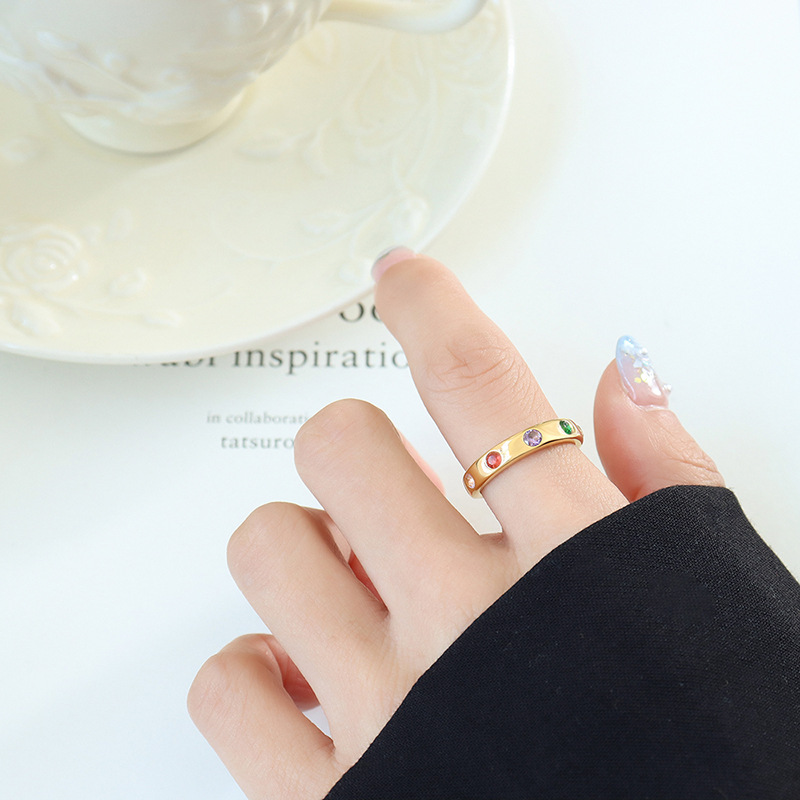 2025 New Trendy Non-Fading Korean Ins Style Multi-Color Zircon Open Finger Ring 18K PVD Gold Plated Jewelry - Image 6