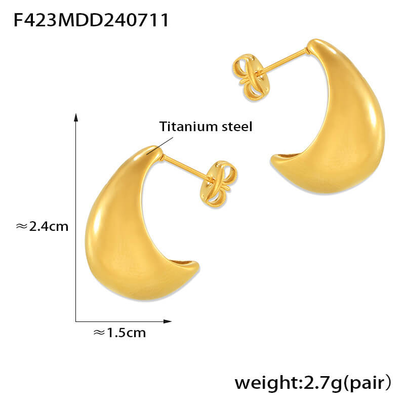 Minimalist moon-shaped titanium steel 18k PVD gold plated hollow C-shaped earrings lightweight stylish jewelry - Image 5