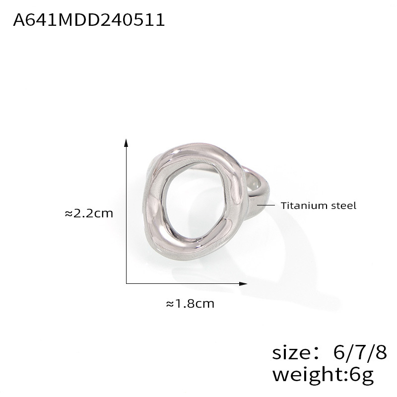 Ins Style Korean Casual Minimalist Geometric Hollow Irregular Circle Titanium Steel Gold Plated Ring Jewelry - Image 7