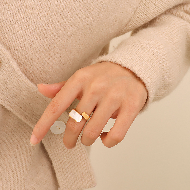 New Arrival Retro White Mother of Pearl Open Ring for Women Titanium Steel 18K PVD Gold Plated Finger Ring Hand Jewelry - Image 3