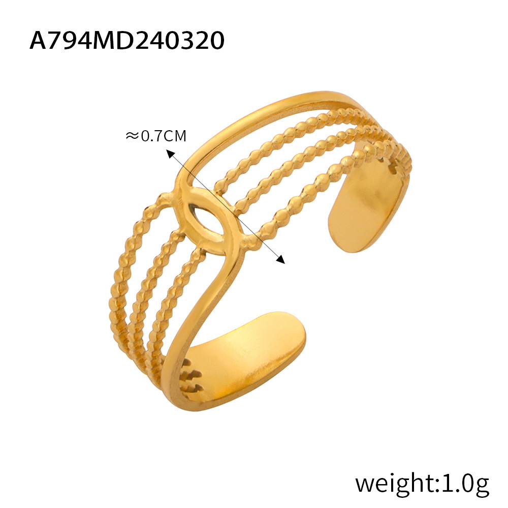 Fashionable Commuter Simple Geometric Hollow Multi-Layer Texture Spliced Design Titanium Steel Open Ring - Image 7