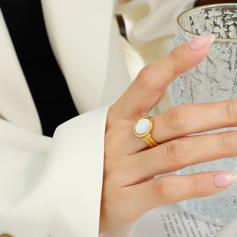 French Inspired Vintage White Seashell Enchanting Ring with 18K PVD Gold Plated Titanium Steel Open Finger Jewelry - Image 5