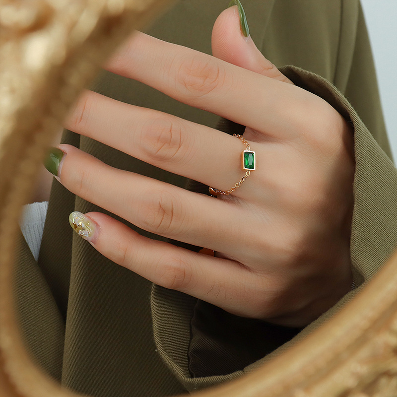 European Inspired Fashion Finger Chain Ring with Zircon Inlay Adjustable Titanium Steel Creative Trendy Metal Jewelry - Image 7