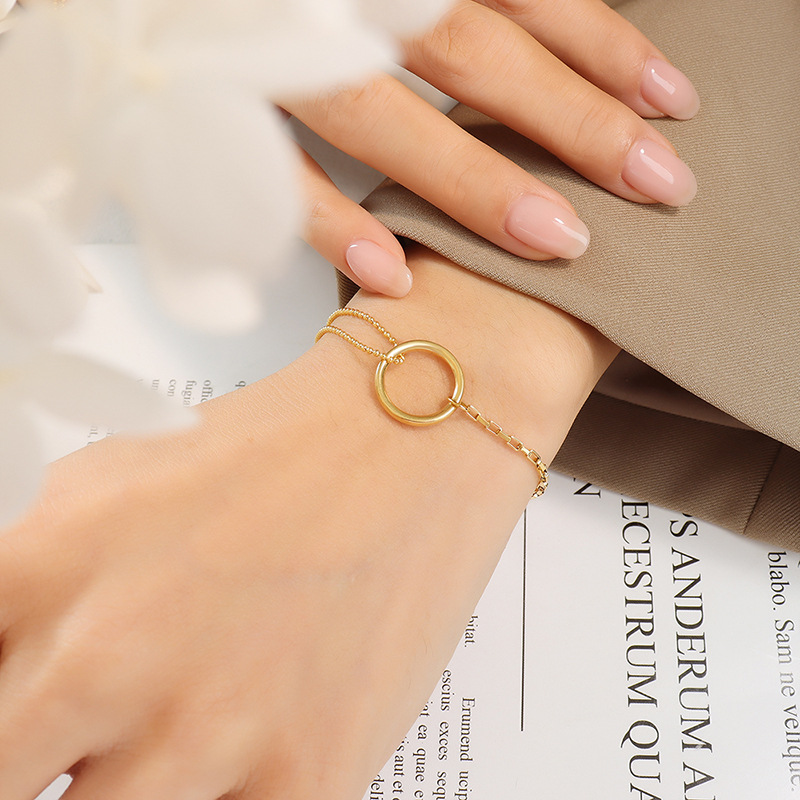 Round Link and Bead Chain Bracelet 18K PVD Gold Plated Titanium Steel Jewelry - Image 5