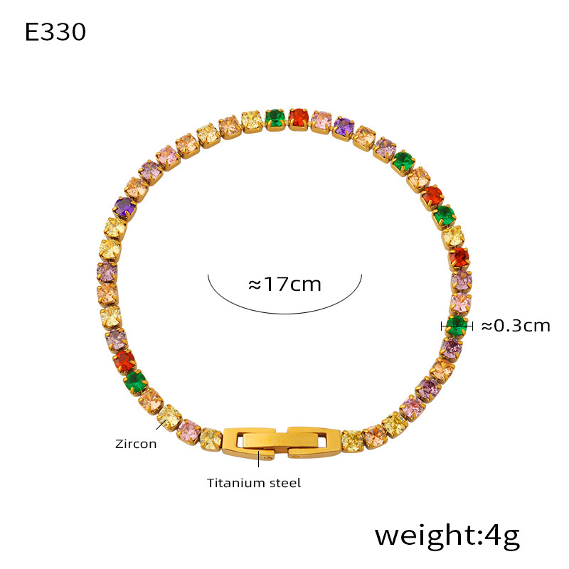 Elegant Luxe Colorful Zircon Full Inlaid Bracelet 18K PVD Gold Plated Titanium Steel Jewelry - Image 7