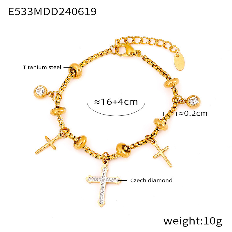 Retro Box Chain Bracelet with Multi-Pendant Design 18K PVD Gold Plated Titanium Steel Jewelry - Image 9