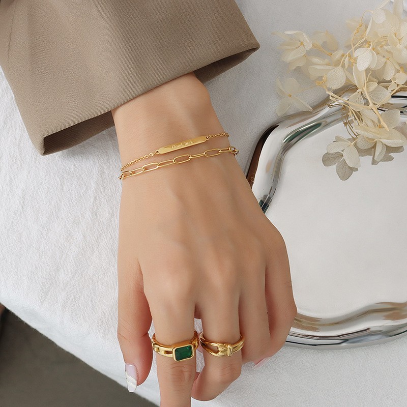 Luxe Good Luck Long Tag Double-Layer Bracelet 18K PVD Gold Plated Titanium Steel Trendy Jewelry - Image 2