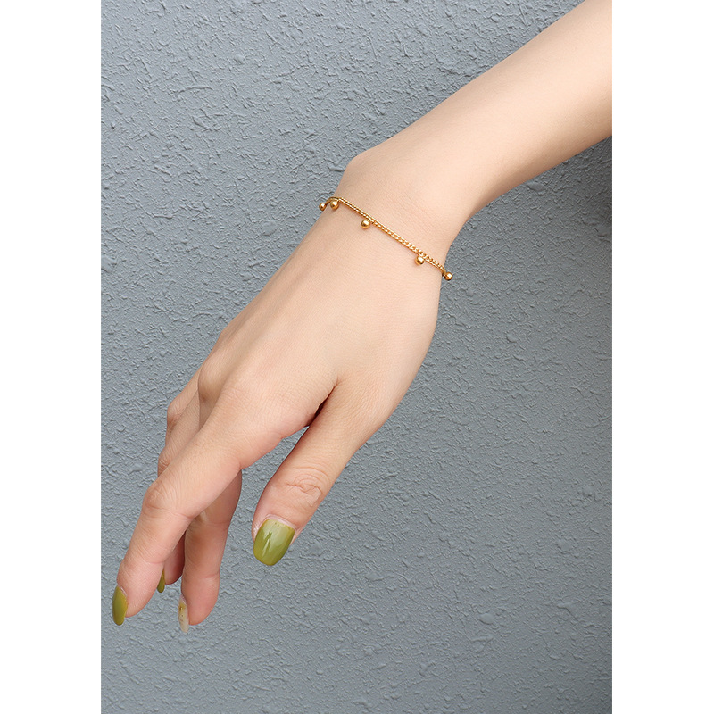 Solid Steel Bead Bracelet with 7 Cute Beads 18K PVD Gold Plated Titanium Steel Jewelry - Image 5