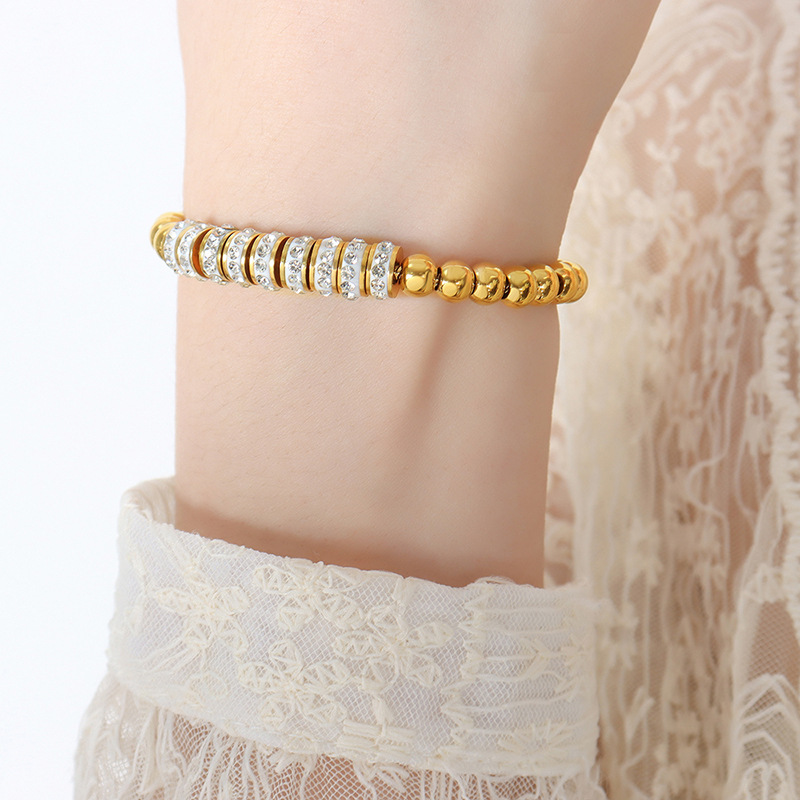 Bold Design Luxe Bracelet with Water Zircon Beads 18K PVD Gold Plated Titanium Steel Jewelry - Image 6