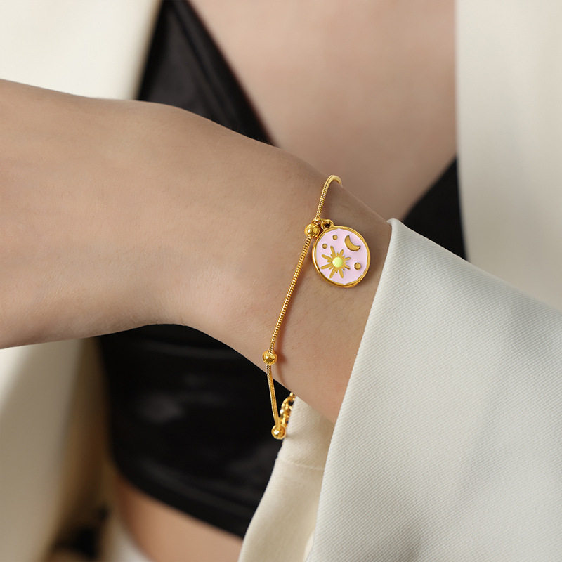 European Retro Fashion Sun Moon Myth Enamel Color Glaze Titanium Steel Gold Plated Pendant Bracelet - Image 6
