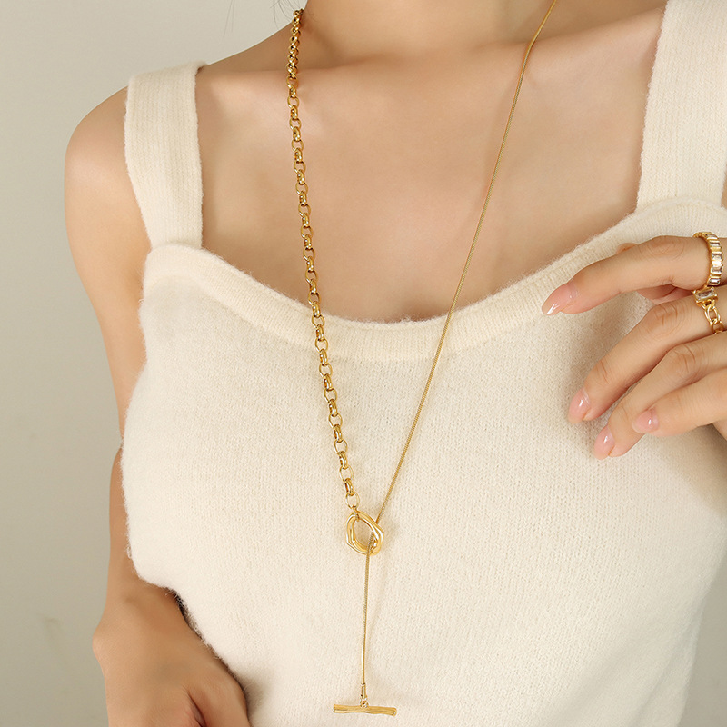 Hot Selling OT Buckle Adjustable Length Chain Sweater Necklace 18K PVD Gold Plated Stainless Steel Trendy Jewelry for Women - Image 5