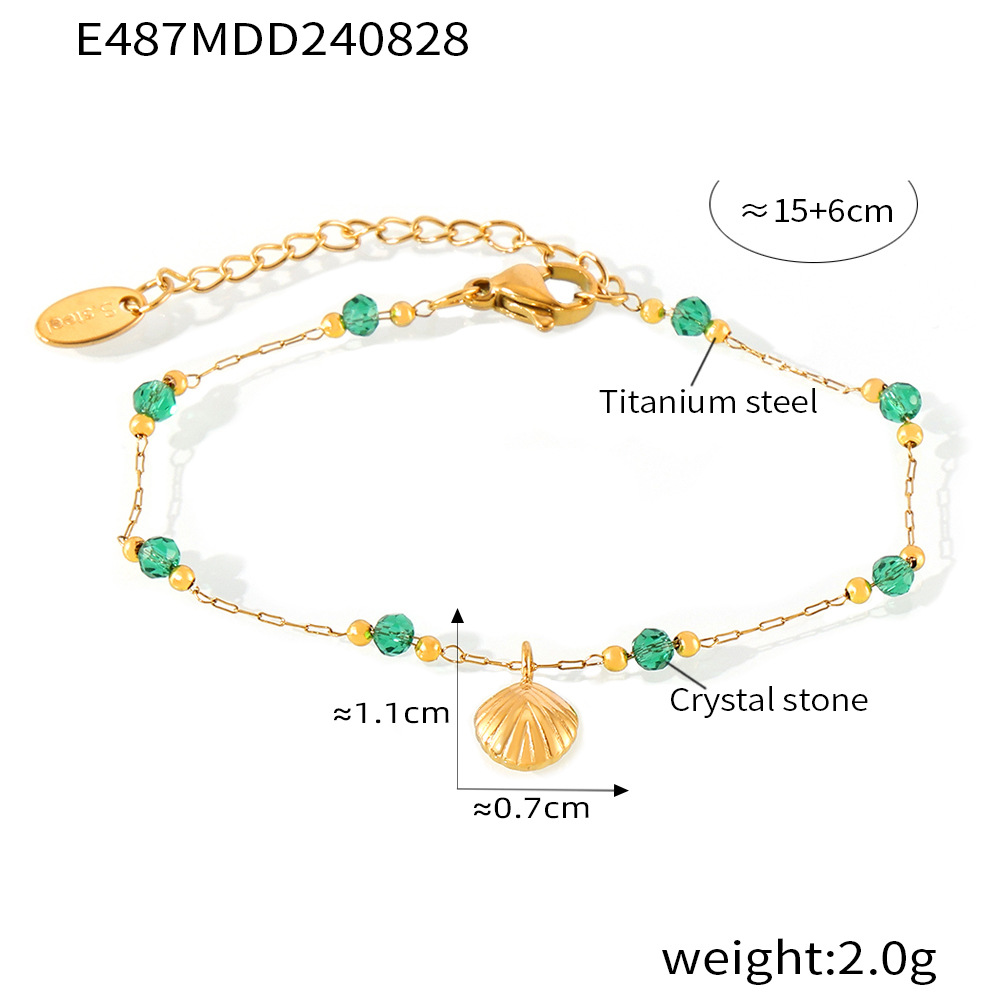 Korean Trendy Crystal Bead Seashell Pendant Necklace Ins Style 18K PVD Gold Plated Stainless Steel - Image 6