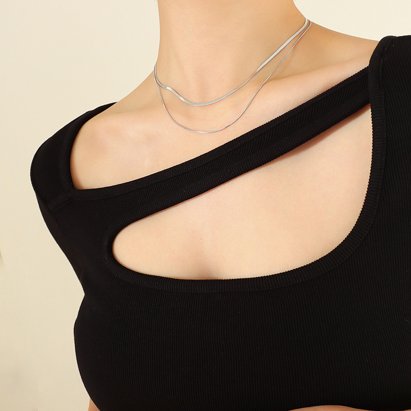 Minimalist Ins Style Double Layer Blade Snake Chain Necklace 18K PVD Gold Plated Choker Necklace for Women - Image 5