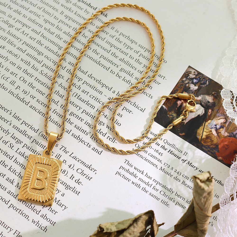 European Ins Minimalist Vintage Tag Necklace 18K PVD Gold Plated Stainless Steel Jewelry for Women - Image 4