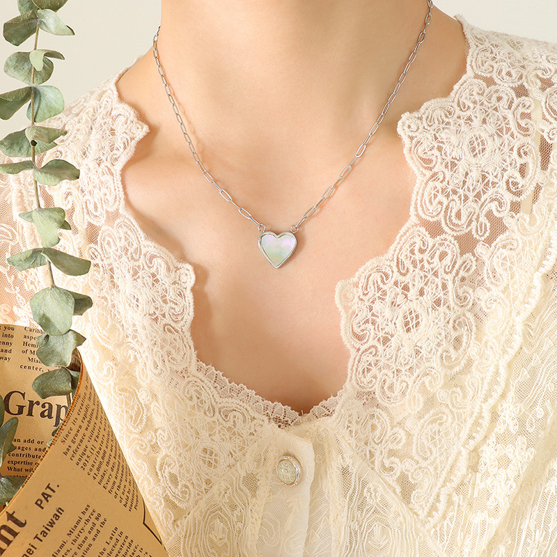 Korean Ins Style White Mother-of-Pearl Heart Necklace 18K PVD Gold Plated Choker Necklace - Image 6