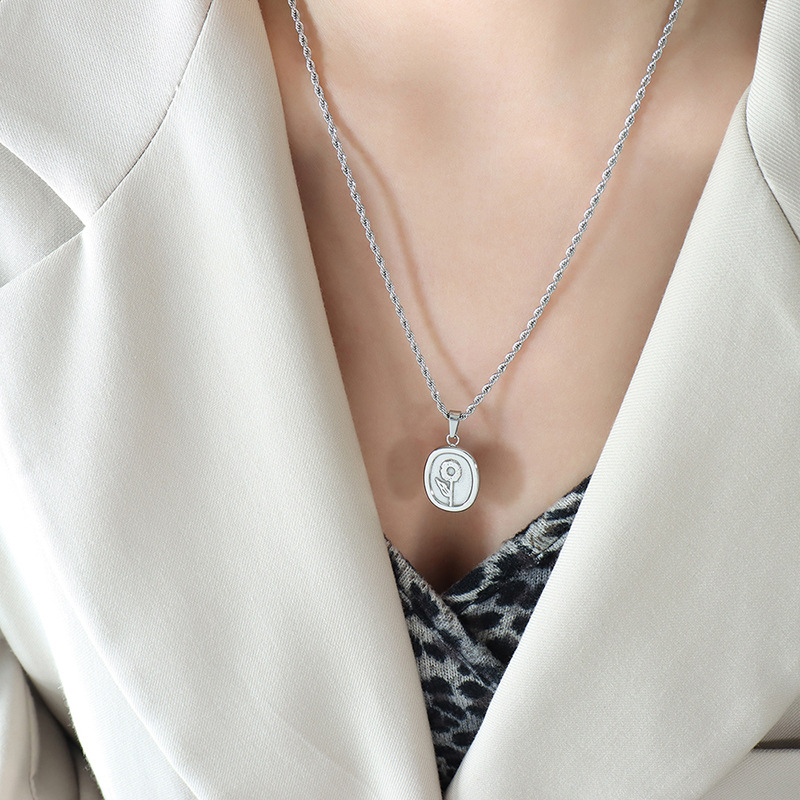 Rose Flower Square Plaque Chain Twisted Long Necklace Titanium Steel 18K PVD Gold Plated Unisex French Aesthetic Jewelry - Image 5
