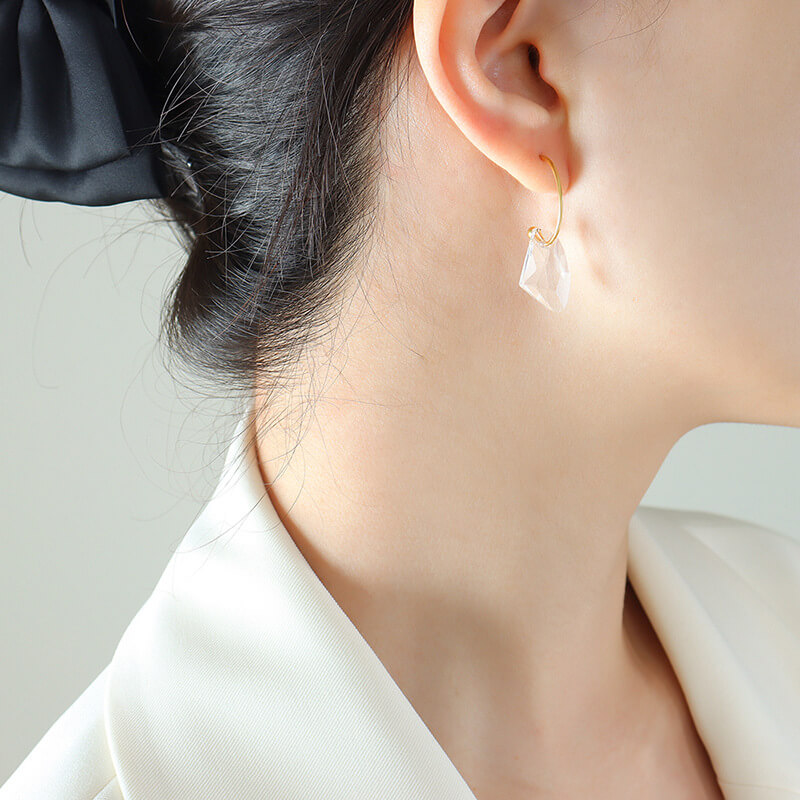 Trending Hook Earrings with Faceted Crystal 18K Gold Plated Stainless Steel INS Minimalist Style - Image 3