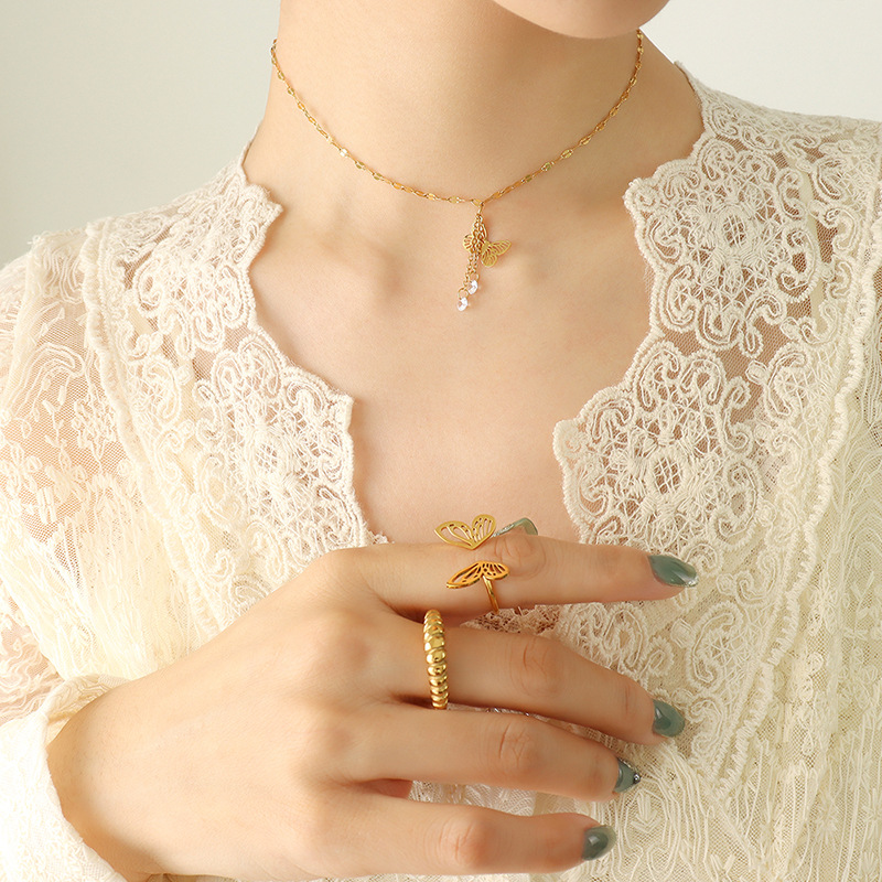 Versatile Sweet Artistic Butterfly Tassel Zircon Pendant Necklace for Women - Image 7