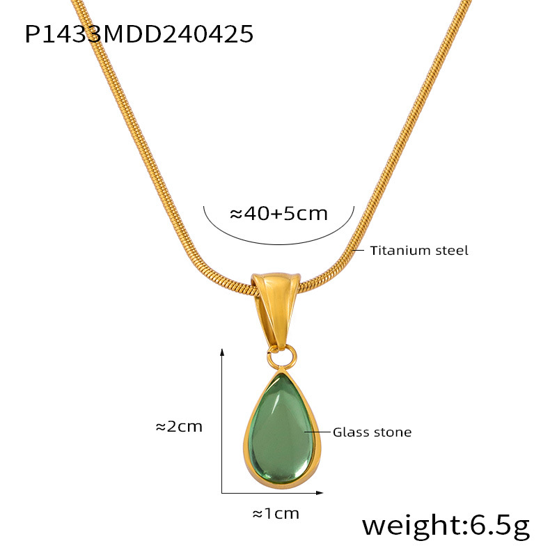 French Retro Olive Green Blue Teardrop Pendant Necklace Non-Fading Love Jewelry - Image 6