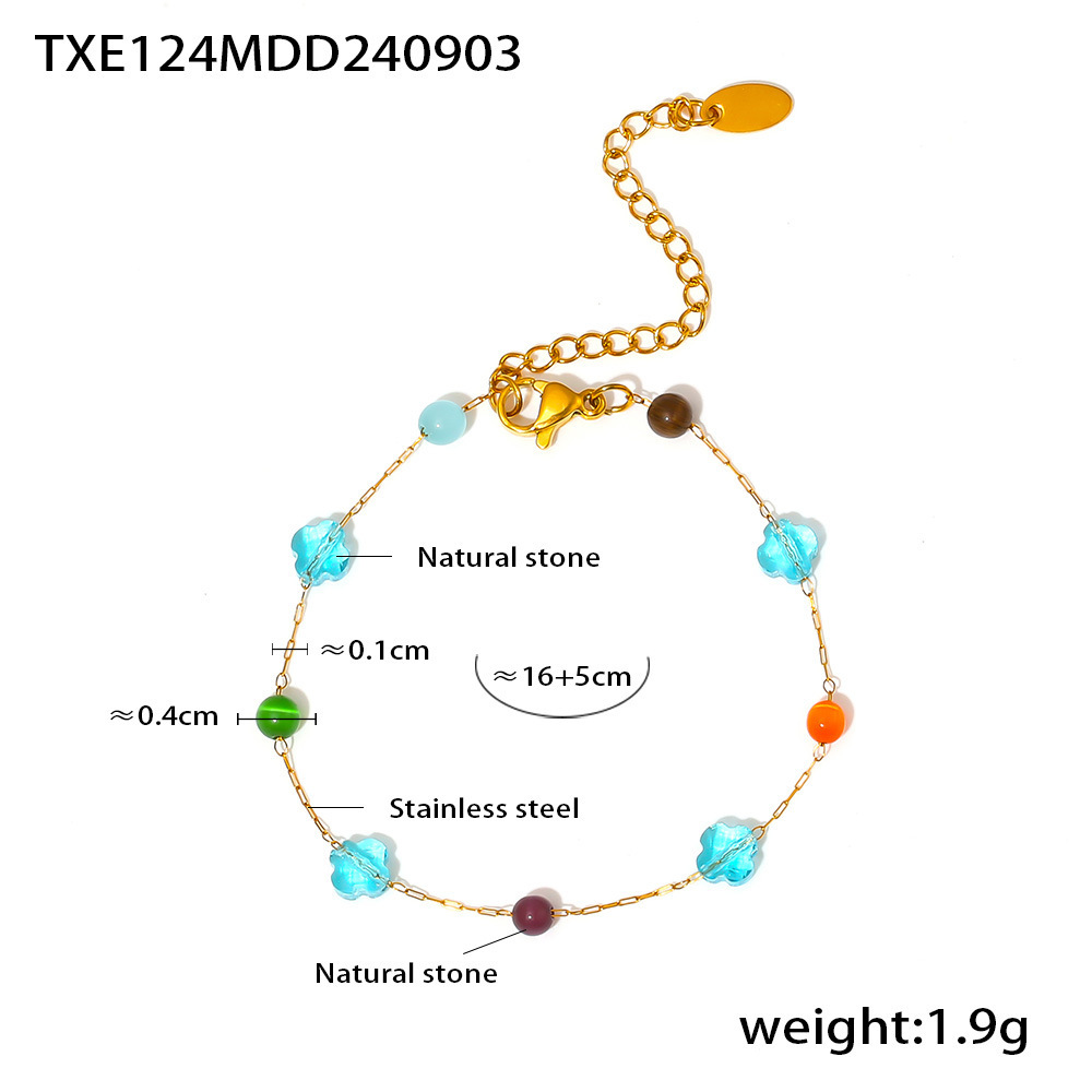 European Ins Style Multicolor Natural Stone Choker Necklace Bracelet Set Stainless Steel Handmade Dopamine Jewelry for Women - Image 6