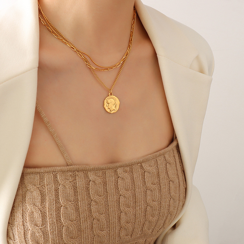 European Ins Style Exaggerated Hip-Hop Portrait Chain Pendant Multi-Layered Necklace Titanium Steel 18K PVD Gold Plated Choker - Image 6