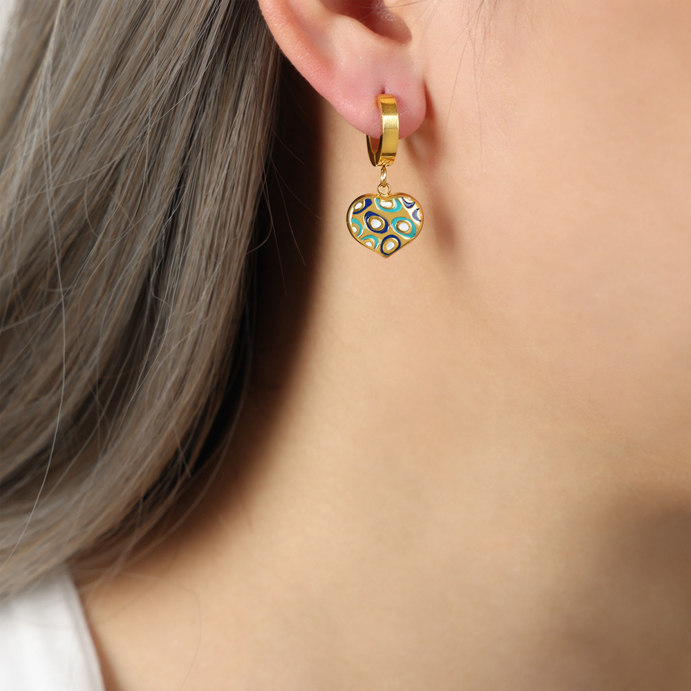 European cross-border new vintage ethnic titanium steel 18k PVD gold plated creative geometric enamel earrings - Image 6