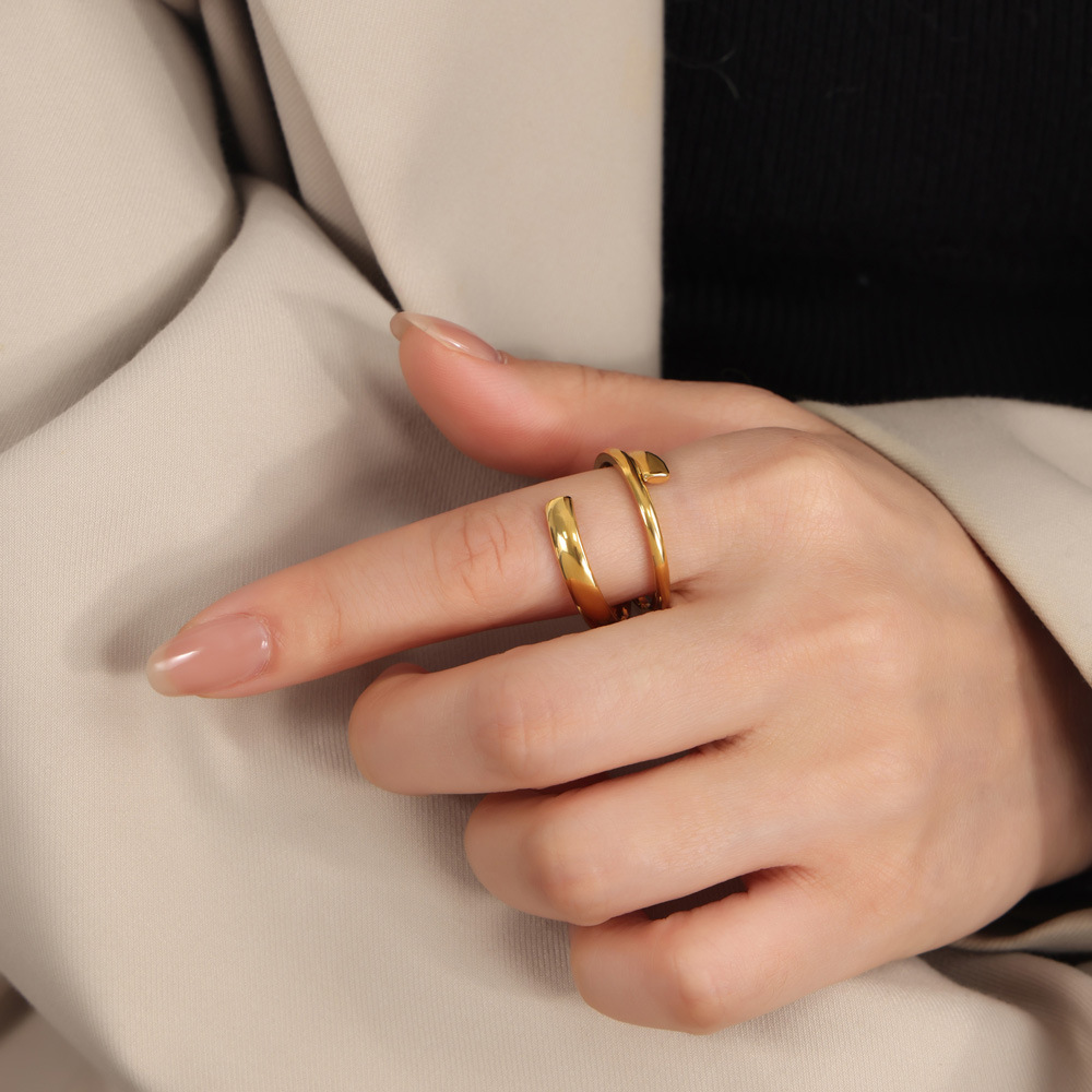 INS Style Minimalist Titanium Steel Gold Plated Irregular Fashion Ring Jewelry Wholesale - Image 6
