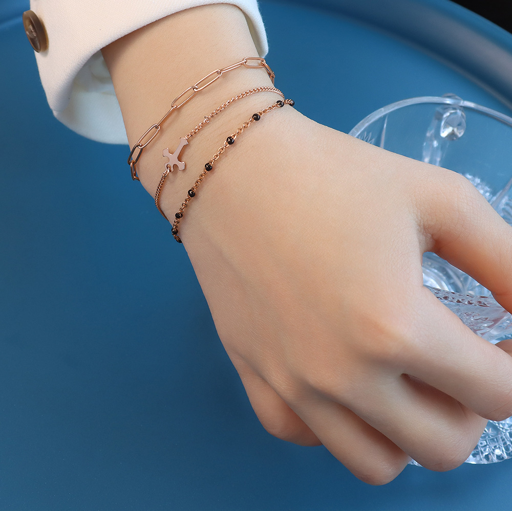 Luxe Triple-Layer Cross Bracelet 18K PVD Gold Plated Titanium Steel Jewelry for Women - Image 7