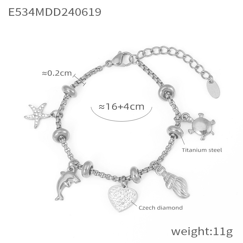 Retro Box Chain Bracelet with Multi-Pendant Design 18K PVD Gold Plated Titanium Steel Jewelry - Image 8
