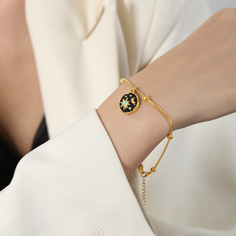 European Retro Fashion Sun Moon Myth Enamel Color Glaze Titanium Steel Gold Plated Pendant Bracelet - Image 7